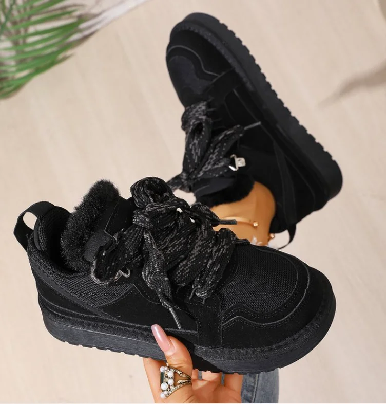 Damen Echt-Schaffell-Wollschneestiefel 2026 Neues Design Niedriger Schaft Dicke Sohle Schnürung Natürliches Fell Warme Baumwollschuhe Winter Herren Hausschuhe – Detail 18