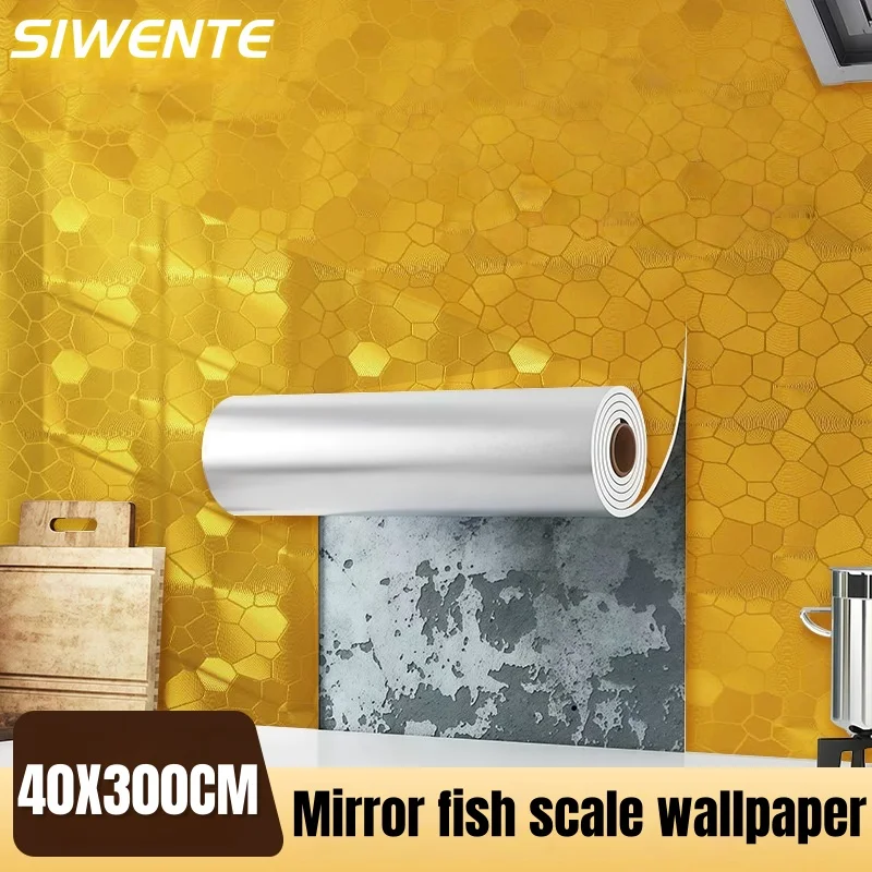 

Mirror Fish Scale Wallpaper Self-adhesive Refurbished Wall Sticker with Aluminum Foil Bottom Moisture-proof Decorative Sticker