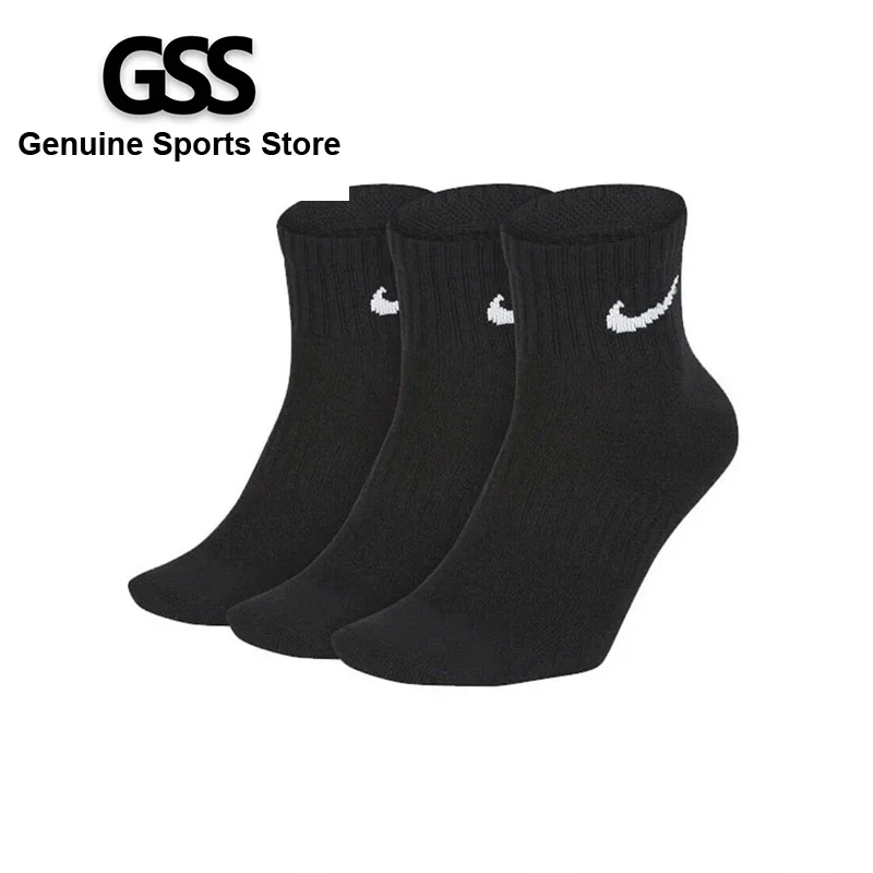 Original Nike Lightweight Unisex Sports Socks Men's and Women's 3 Pairs Casual Breathable Short Tube Black Socks S M L XL SX7677