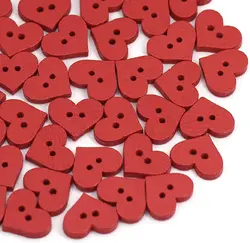 Botones decorativos de corazón de madera roja, accesorios para decoración de bodas, manualidades, álbum de recortes, costura, tarjetas, 100 piezas, 15x13mm