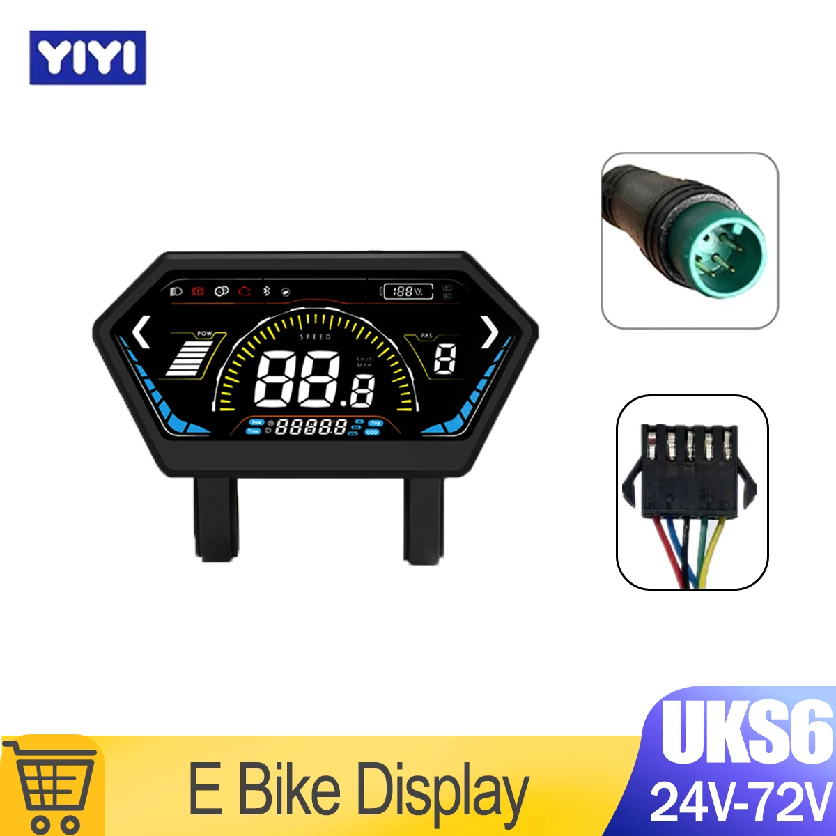 

Многофункциональный ЖК-дисплей UART 2 для электровелосипедов, водонепроницаемый, с разъемом UKS6, 24В-72В, цветная панель