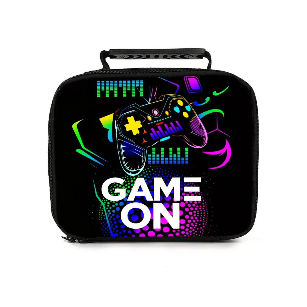 Gamepad Cyberpunk Print Lunch Bag for Boys/Girl Best Gift 2D Flat Cartoon Design for School and Outdoor Handheld Picnics Bag