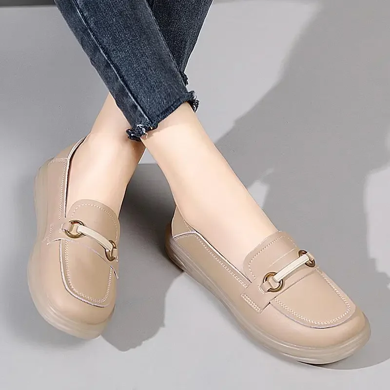 

Moccasins Flat Loafers Genuine Leather Platform Pumps Female Loafers 2024 Autumn