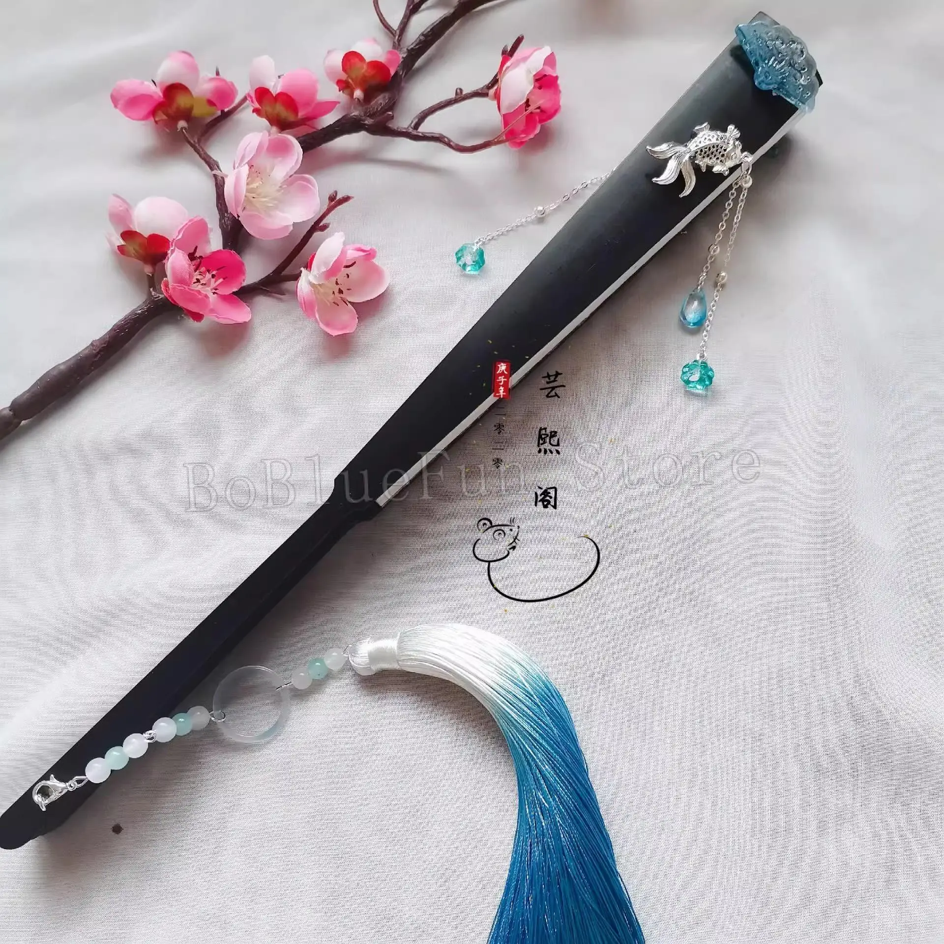Tian Guan Ci Fu Shi Qingxuan Gradient Folding fan Handheld Folded Antiquity Cool Cloth Fan Dance Hand Fan Cosplay Gift