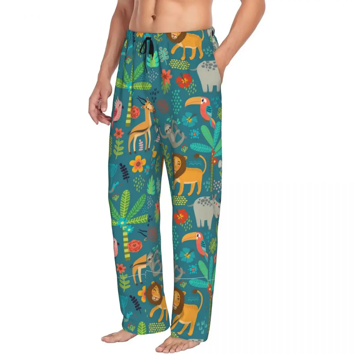 Pijama informal de animales de la selva para hombre, pantalones de dormir sueltos, ropa de dormir cómoda