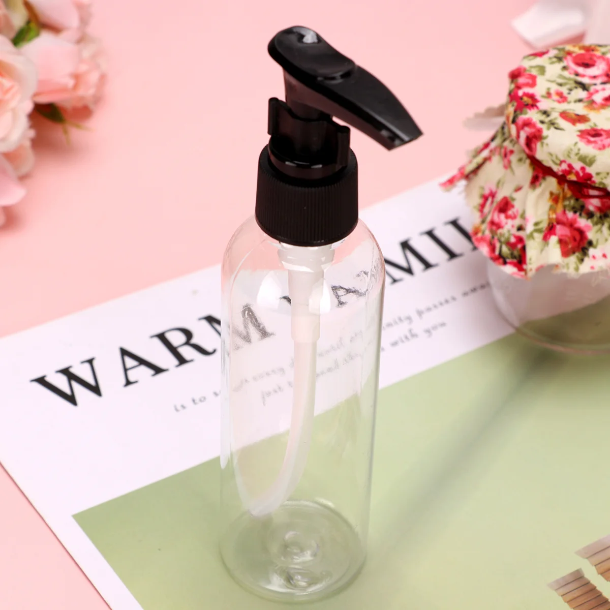 ขวดปั๊มกด 6 ชิ้น สำหรับเก็บของเหลว ขวดเจลทำความสะอาด โลชั่น หัวปั๊มสีดำ สำหรับใช้ในบ้าน เดินทาง ขวดเปล่าแบบเติมได้