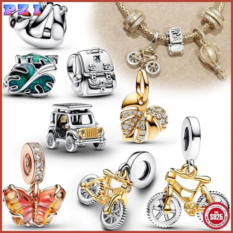 Authentic 925 Sterling Silver Spinning Wheels Bicycle Charm Fit Brand Bracelet Adventure Mini Car Charm for Women Jewelry Gift