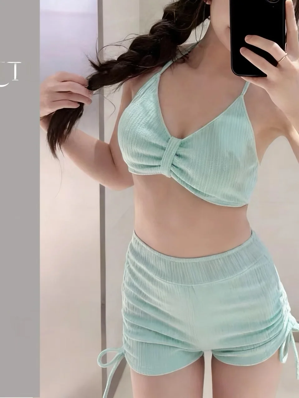 

Женский раздельный купальник с длинными рукавами, бикини с высокой талией, комплект из двух предметов для термальных источников, модный комплект для девушек