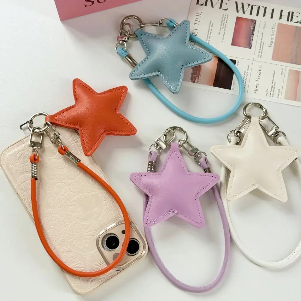 

Leather Pentagram Mobile Phone Lanyard for IPhone 17 16 15 Samsung Huawei Handbag Chain Pendant Trendy Pendants Colorful Strap