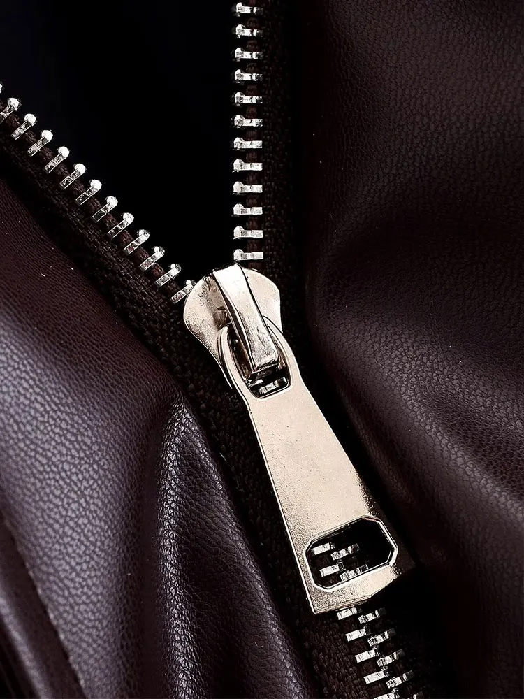 سترة نسائية أنيقة من NLZGMSJ بسحاب أمامي بني من البولي يوريثان ورقبة طية صدر السترة وأكمام طويلة سترة قطنية أنيقة للسيدات #4