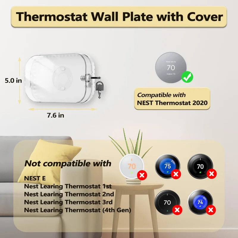 لوحة حائط ترموستات 2 في 1 مع صندوق قفل ومتوافقة مع ملحقات Google Nest 2020، AC