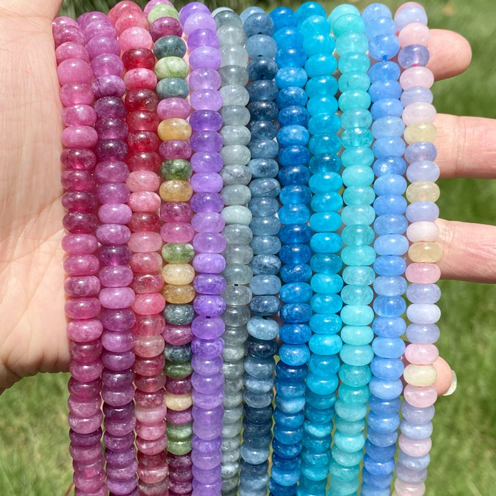 Perles d'espacement en pierre bleue pour bijoux, boulier naturel, agates, jades, tourmaline, bricolage, bracelet, fait à la main, 15 po, 5x8mm