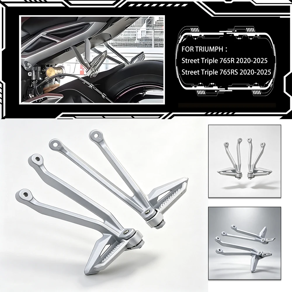 For Triumph Street Triple 765RS 765R Moto2 2020-2025, Durable Rear Footrest Pegs & Bracket, Motorcycle Accessories Kit