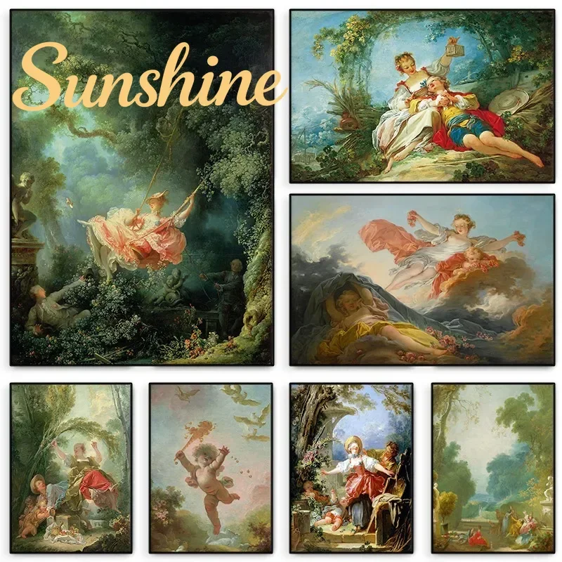 (No frame)Jean Honore Fragonard Famous Artworks Poster Classic The Swing Vintage Canvas Painting Fine Art Room Exhibition Hom