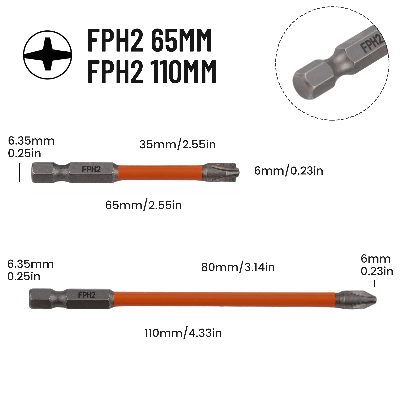 1/2 Uds FPH2 65mm 110mm punta de destornillador de estrella ranurada especial magnética para herramientas de interruptor de enchufe de electricista reemplazar accesorios