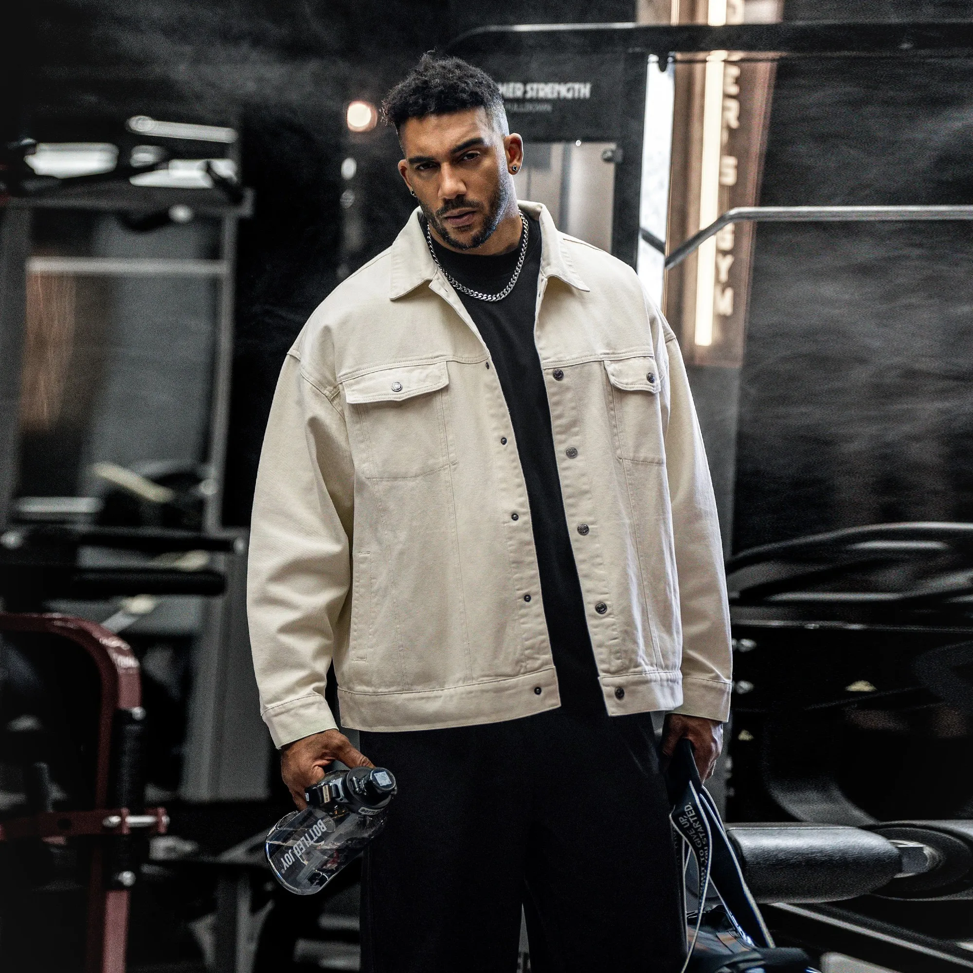 

Белая куртка из чистого хлопка для мужчин, простая американская спортивная куртка с воротником, весенне-осенняя, износостойкая, повседневная