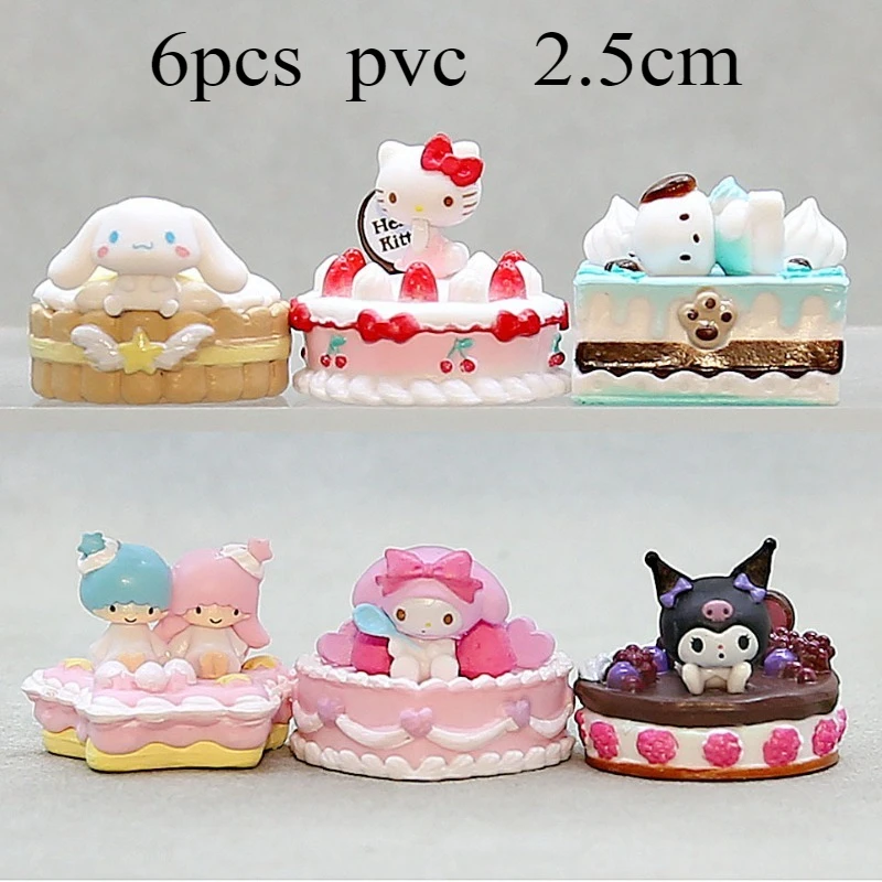 

6Pcs/set Sanrio Anime Figure 2cm Cake Style Hello Kitty Melody Kuromi Miniature Collectible Kawaii Charm DIY Toys Birthday Gifts
