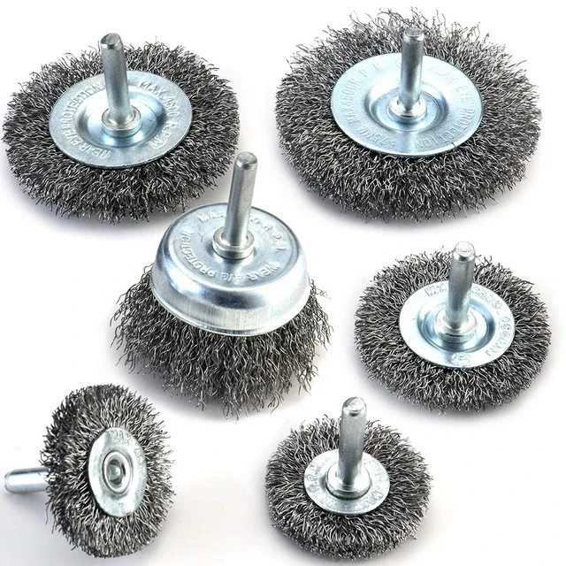 

6pcs/set Wire Brush Wheel Cup Brush Set Wire Brush for Drill 1/4 Inch Arbor 0.0118 Inch Coarse Carbon Steel Crimped Wire Wheel