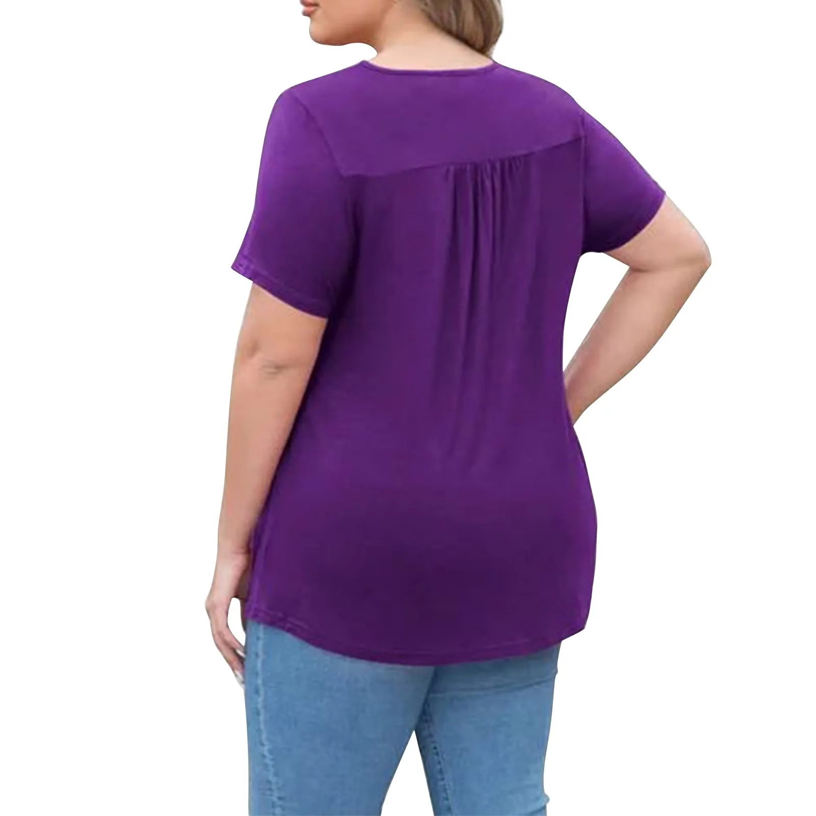 Tops Exercise Women Ladies Plus Size Solid Color Short Sleeve Lace Panel Pleated Shirt Top 1982 Long Sleeve Shirt