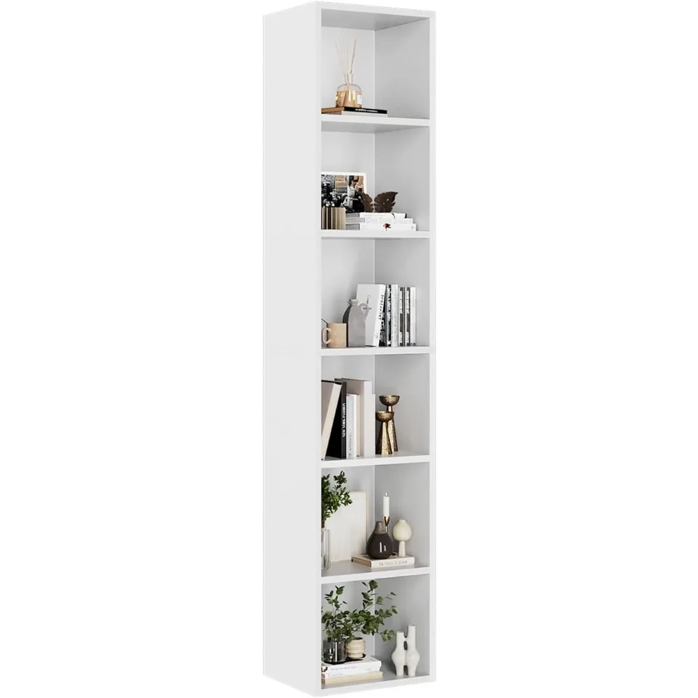 

Tall Narrow Bookshelf, 6-Tier Cube Display Rack, Modern Corner Bookshelf with Storage Space, CD Storage Cabinet for Home Office