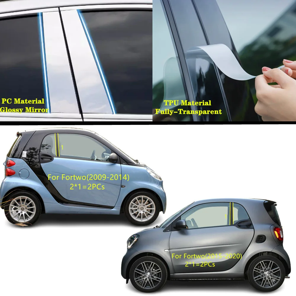 

For Benz Smart Fortwo 2009-2014 2015-2020 Car TPU/Glossy Mirror Pillar Post Cover Door Trim Window Molding Sticker Accessories