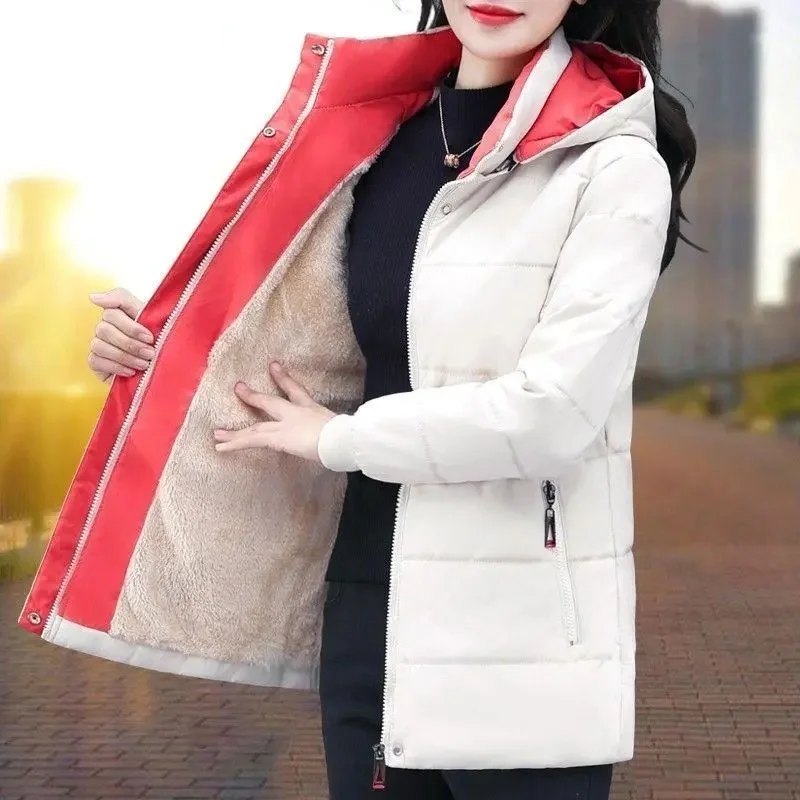 New Autumn Winter Women Cotton Jacket Padded Velvet Hooded Parkas Casual Warm Thicken Cotton Coat Female Windbreakers Outerwear