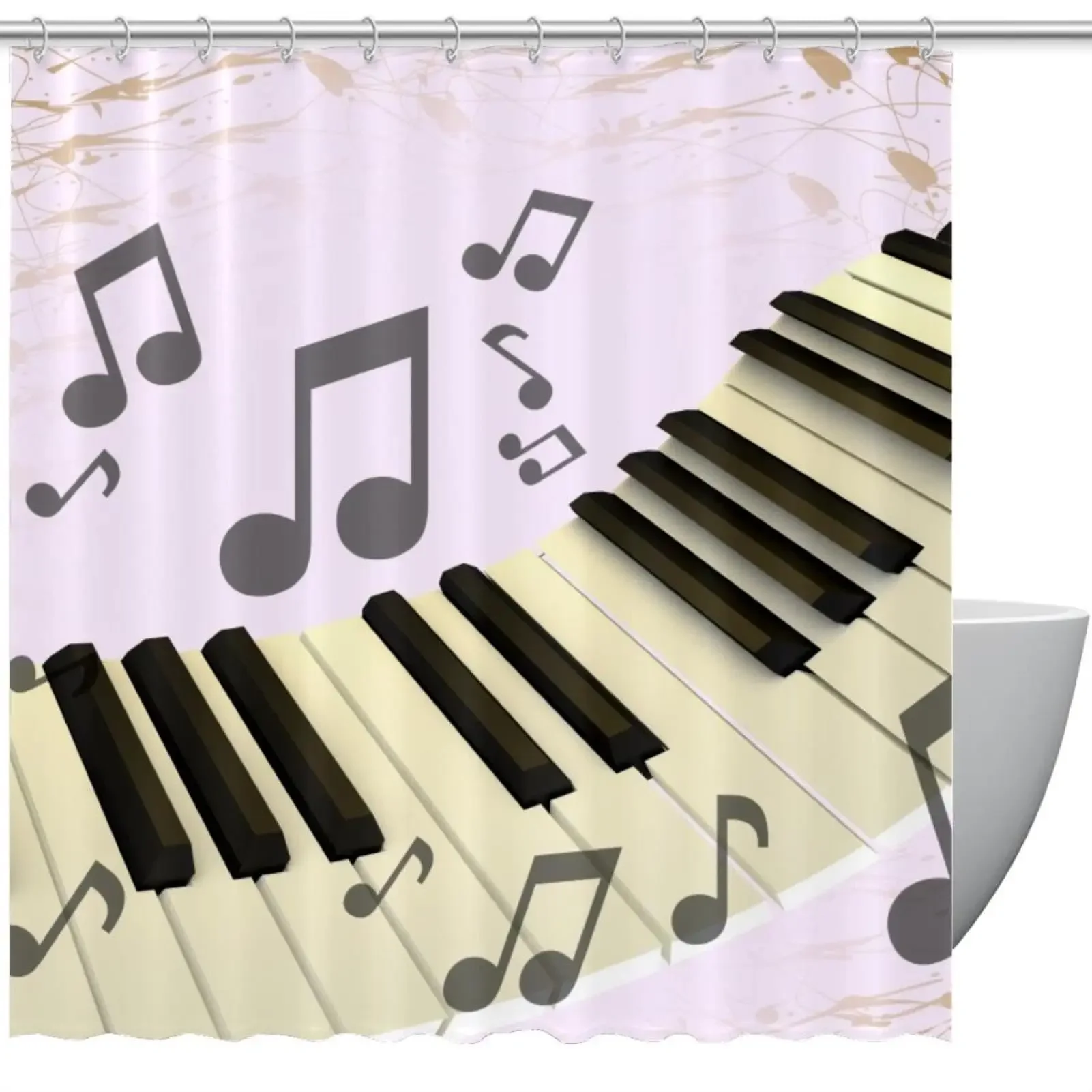 Music Piano Keys Shower Curtain Musical Instruments Printed Shower Curtains Bathroom Decor Waterproof Fabric Bathtub Screen