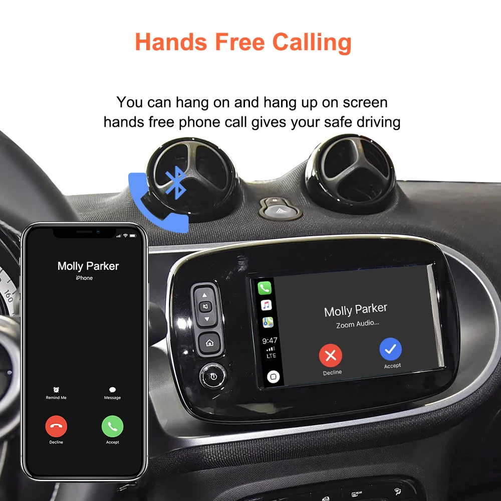 Bonroad Wireless Carplay Android Auto Nachrüstsätze für Mercedes Benz Smart 453 Fortwo Forfour 2016-2019 Interface Mirror Link – Detail 11