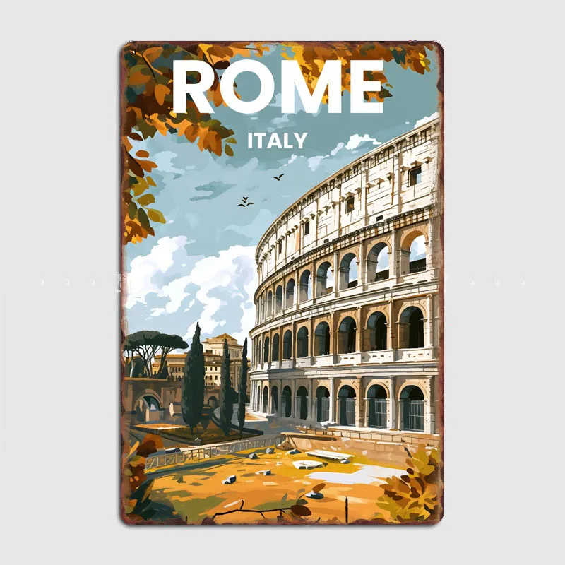 City of Rome in Italy Vintage Travel Scenery Poster Metal Sign Mural Plates Club Tin Sign Home Decor Room Decoration Wall Decor