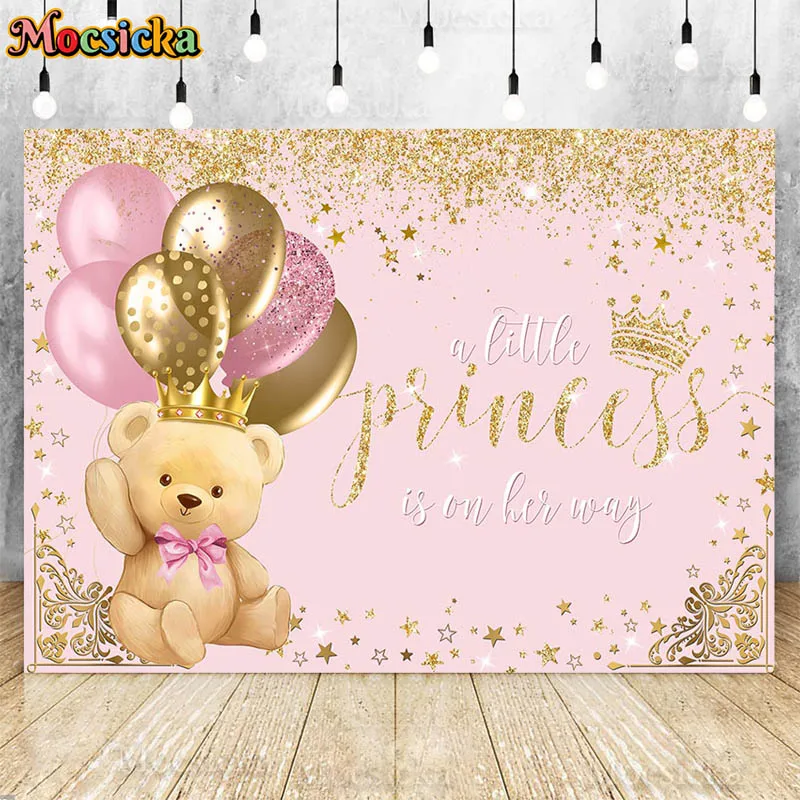 Mocsicka Happy Birthday Backdrops A Little Prince Is On The Way Bear Balloons Crown Decor Props Baby Shower Background Photocall