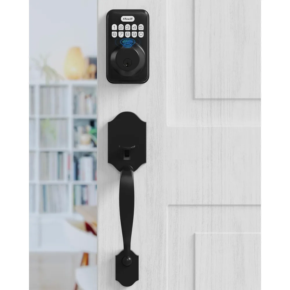 Fingerprint Door Lock Set for Front Door, Keyless Entry Digital Exterior, Electronic Keypad Deadbolt with 2 Lever Handle, Keys,