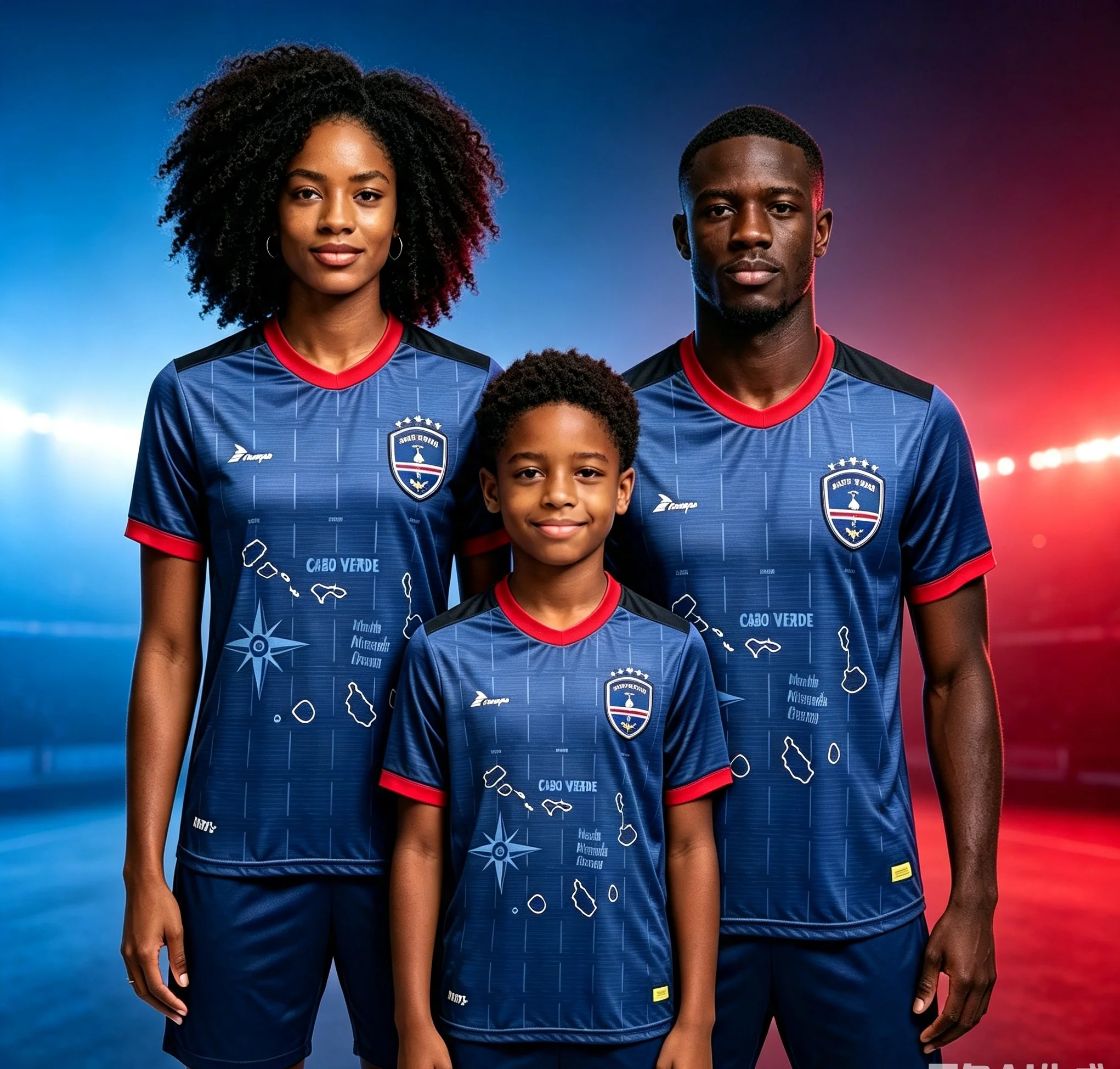 Cape Verde Map Print Blue Breathable Football Jersey, Tempo Style Sport Shirts for Men Family Kids Casual Tees Tops