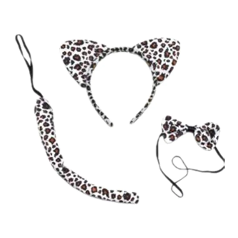 Halloween Animal Costume Set Cat/Mouse/Dog/Cow/Leopard Ears Headband Bowtie Tail