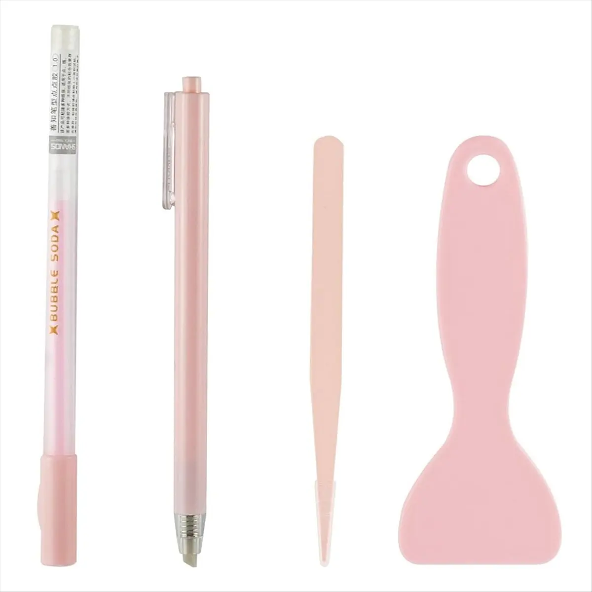 AA14 4 PCS Scrapbooking Tools Set with Sticker Tweezers Glue Pen, Shovel, and Ceramic Cutter for Crafting Pink