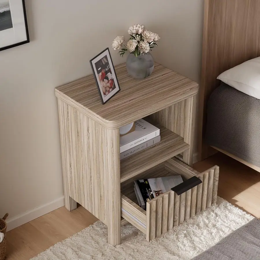 

Прикроватная тумбочка с ящиком для хранения, большой современный деревянный прикроватный столик с рифленой панелью, фермерский дом середины века, диван, торцевой столик