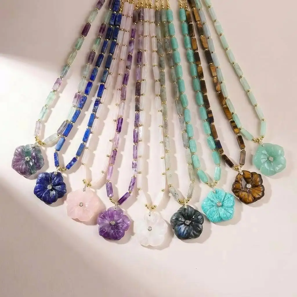 8 Style Rectangular Bar Shape Beaded Chokers Vintage Amazonite Pendant Necklace For Women Fashion Trend Neck Chain Jewelry Gift