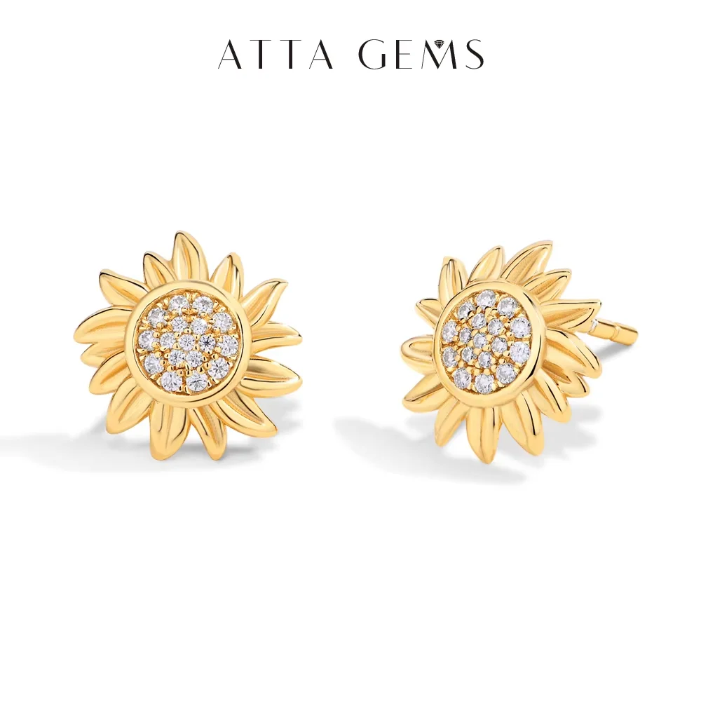 ATTAGEMS Moissanite Stud Earrings Flower Yellow Gold 3