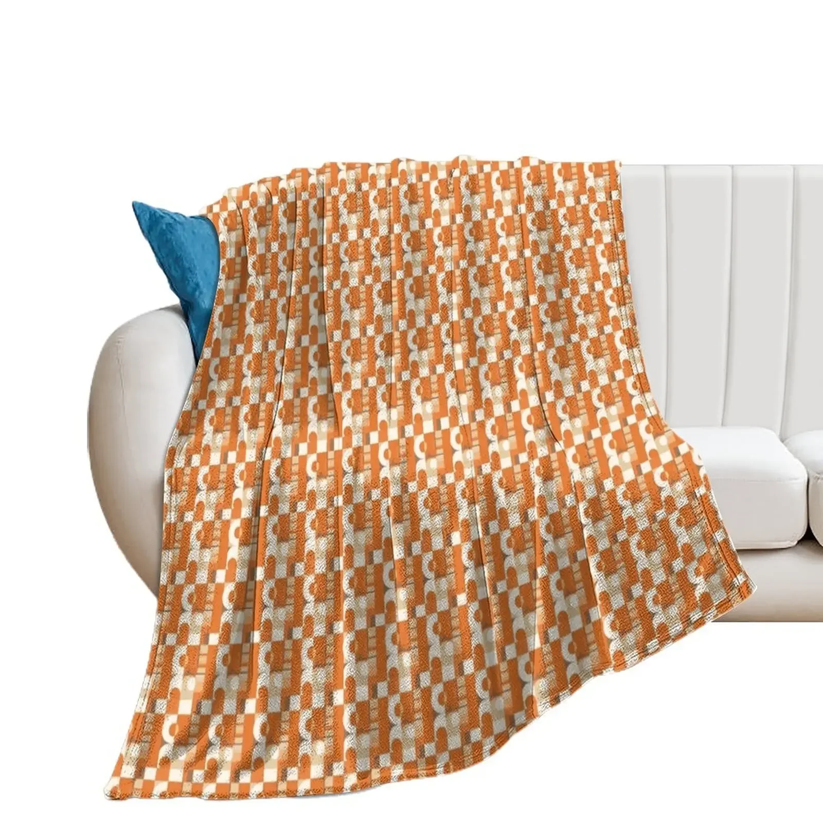 

Mid Century Modern Geometric orange Throw Blanket Hairys Soft For Decorative Sofa Blankets