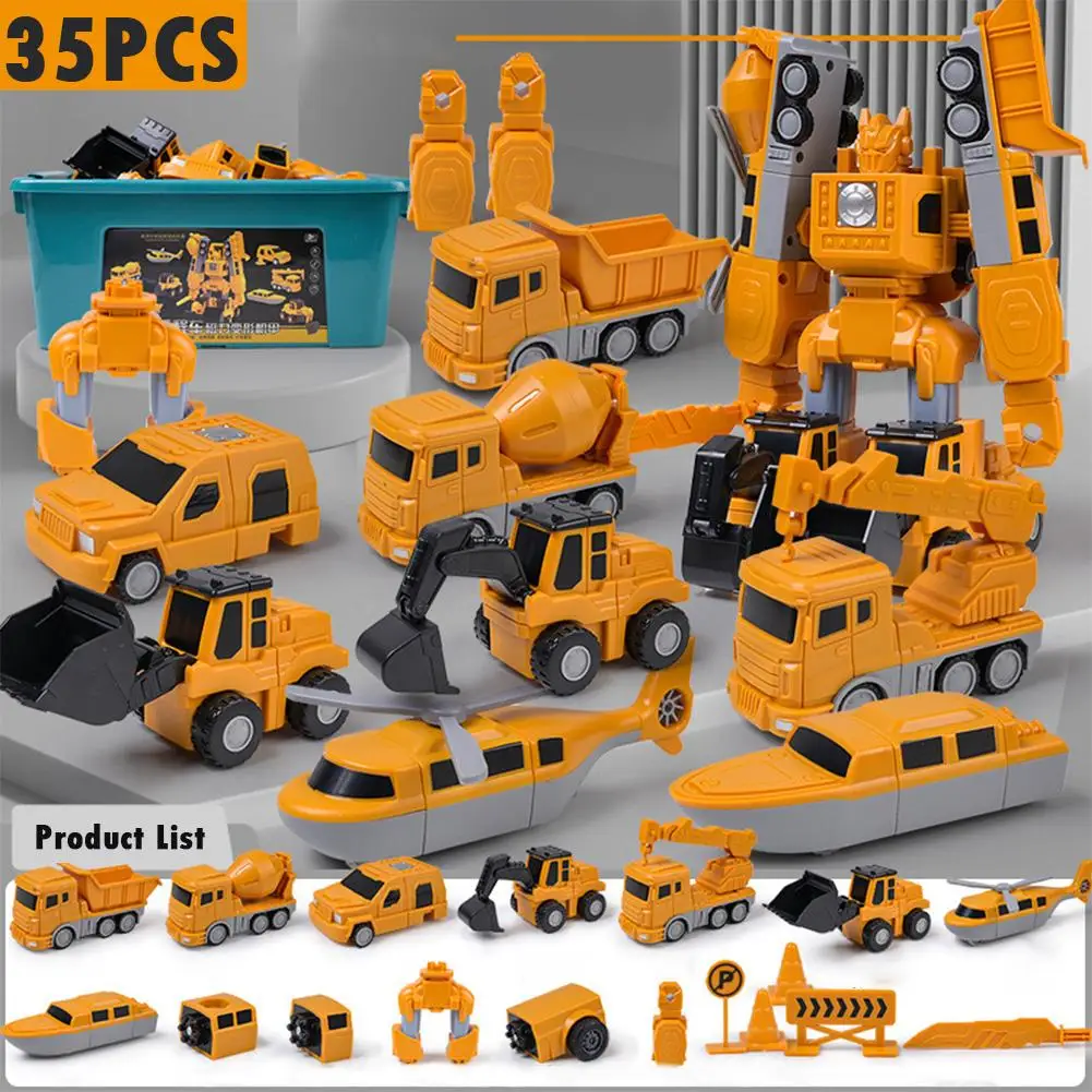 Magnetic Transform Engineering Car Assembled Toys With Construction Storage Play Construction Vehicles Kids' Box Vehicl Toy