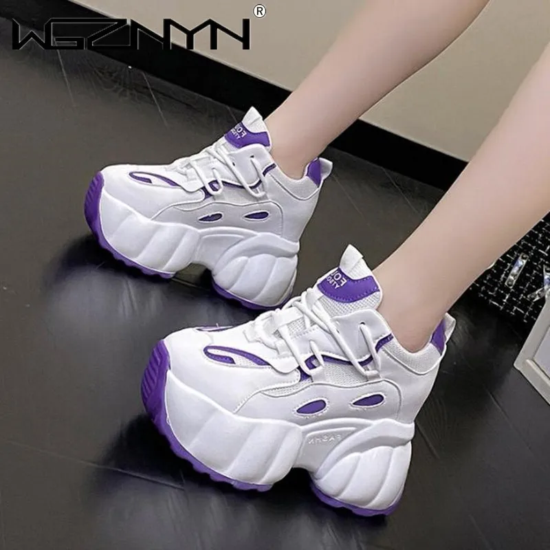 

Summer Women Wedges Chunky Sneaker White Black Casual Shoes Ladies Vulcanized Shoes High Platform Leather Sneakers Woman Spring