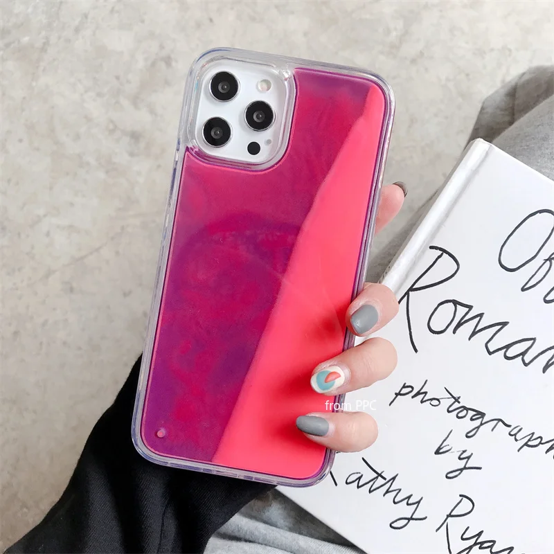 Luminous Quicksand Case for iPhone 16 15 14 Pro Max Night Glow Gloss Glitter Dynamic Sand Liquid Cover Sand Shell Hard Hull Girl