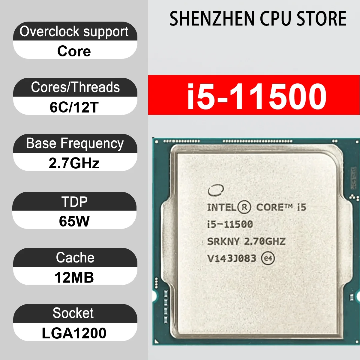 Intel Core i5-11500 6 Core 12 Thread 2.7GHz 65W 12MB Cache 14nm Rocket Lake-S DDR4-3200 MHz SRK3H LGA1200 UHD Graphics 730