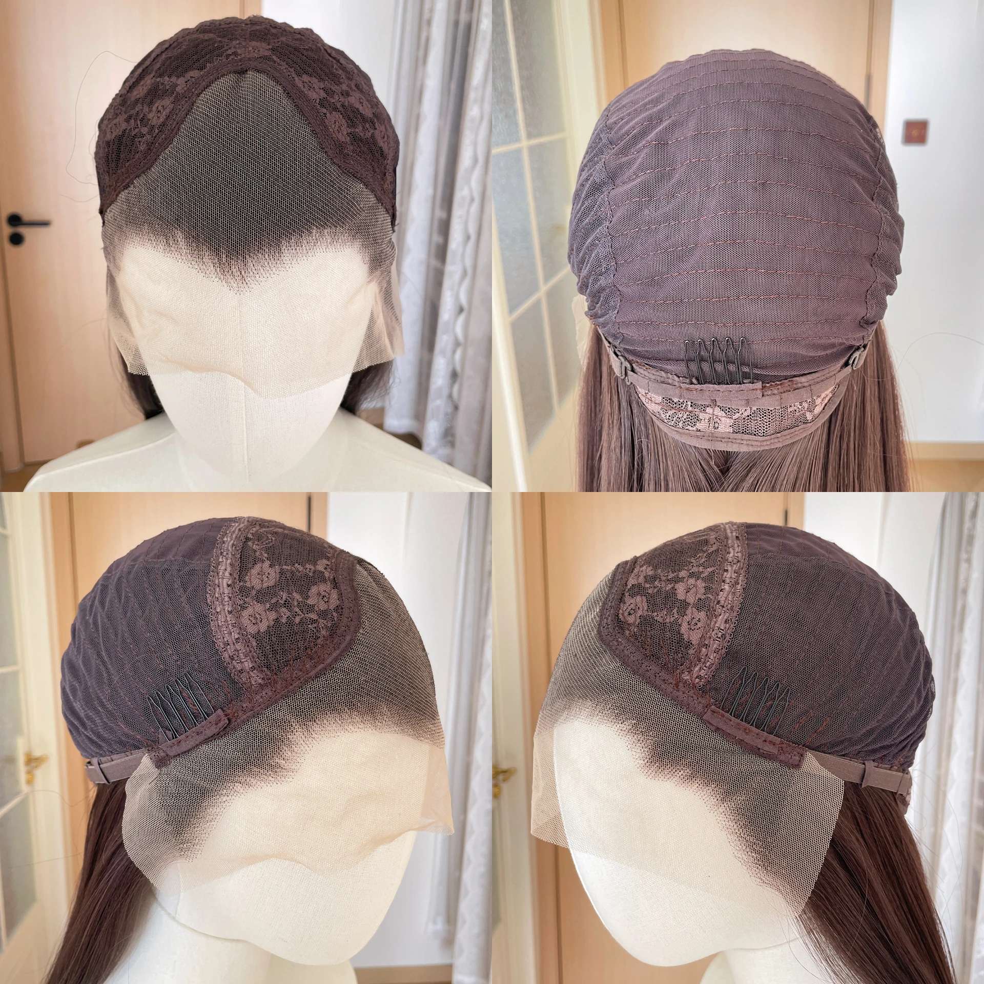 Widow‘s Peak Medium Brown 13x4 Synthetic Lace Front Wigs for Women Elf Cosplay 26 Inch Long Straight Glueless Wigs Free Part