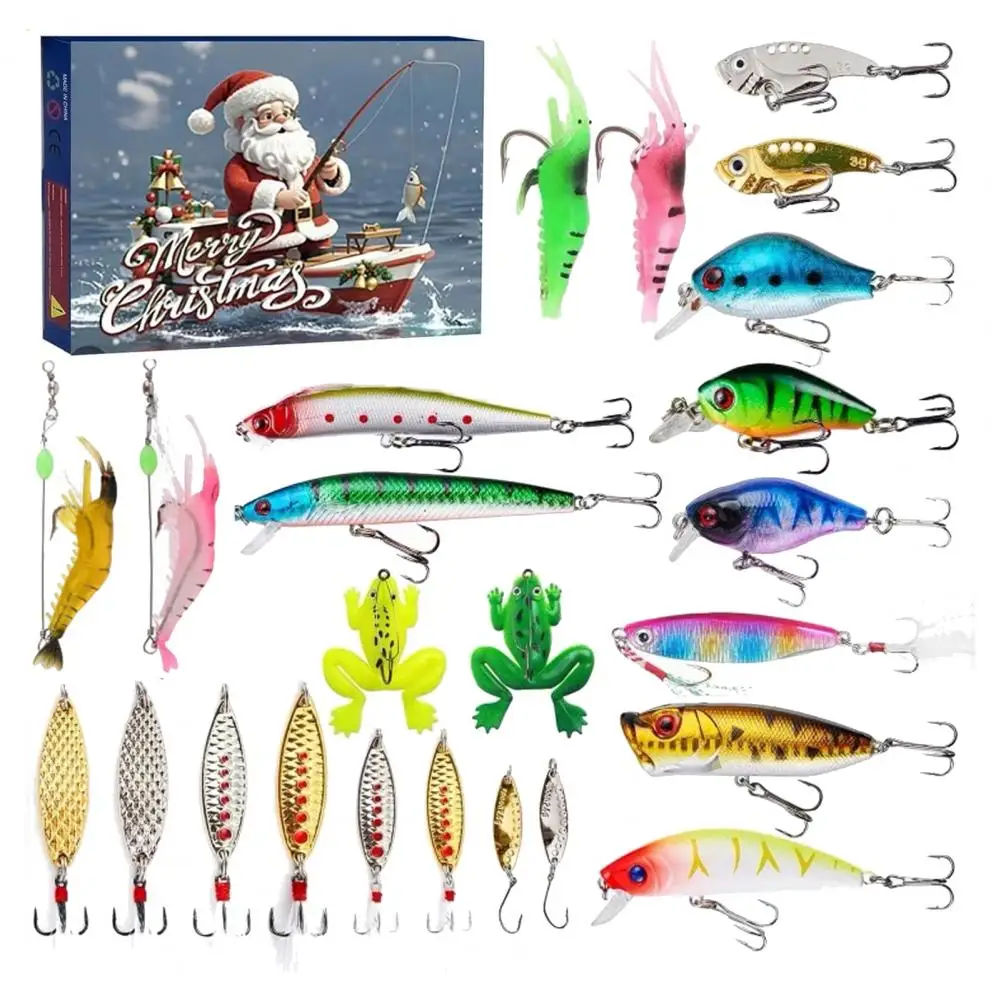 24/26Pcs/Set Christmas Fishing Lure Advent Calendar Artificial Soft Hard Bait Fishing Lures Set Countdown Calendar Box Gift