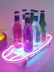 Luxury Illuminated Neon LED Skateboard Bottle Presenter Lighted Wine Beer Bottles Scooter Glorifier Home Bar Table Service Decor