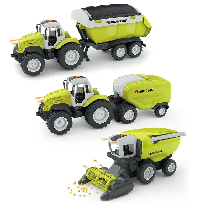 Neuer grenzüberschreitender Direktverkauf Bauernwagen 1:24 Elektroerntemaschine Simulationsspielzeugwagen Landwirtschaftswagen-Set mit mehreren Optionen