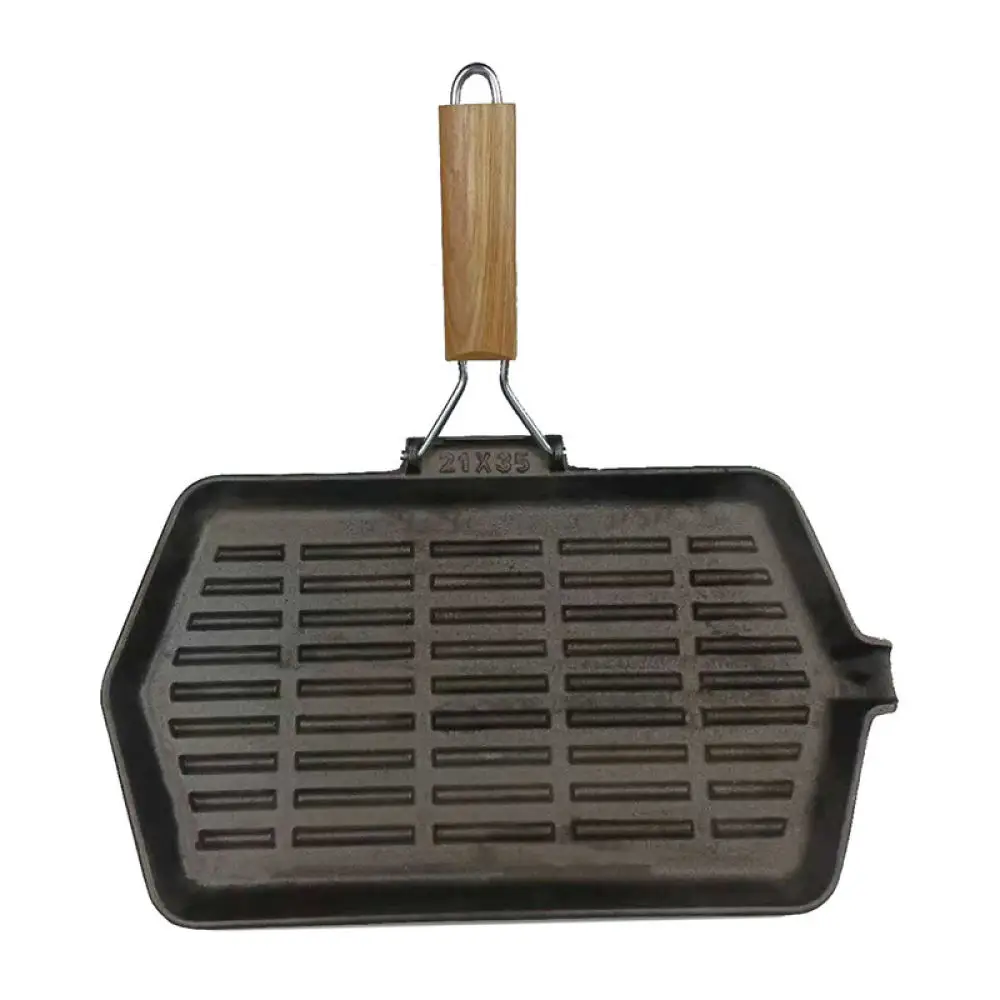 Heavy Duty Cast Iron Grill Pan Steak Searing Skillet Foldable Handle Square Nonstick Griddle Pan Cooking Kitchen Tool