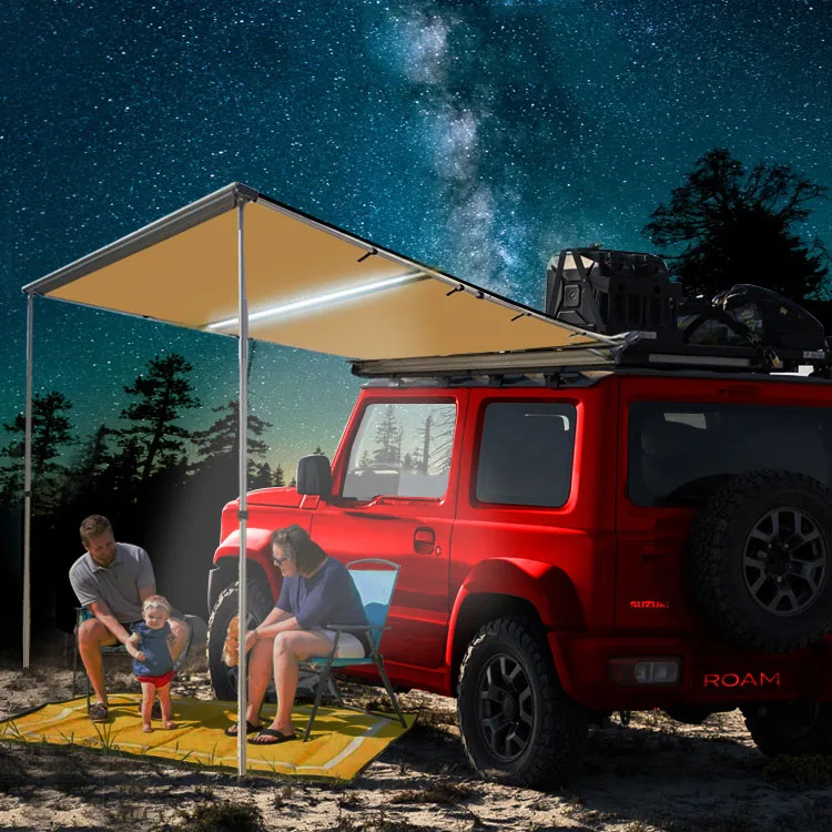 New 4x4 4wd Rooftop Retractable Vehicle Awning with Led Light Strip Car Side Awning Tent