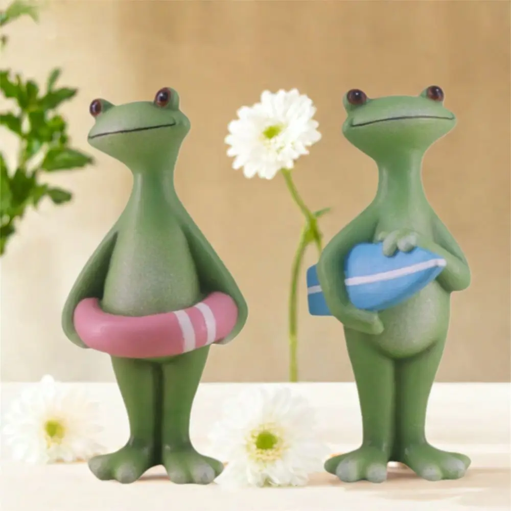

Animal Model Resin Vacation Frog Statue Cute Style Funny Surfing Frog Statue Handmade Small Frog Ornament Beach House