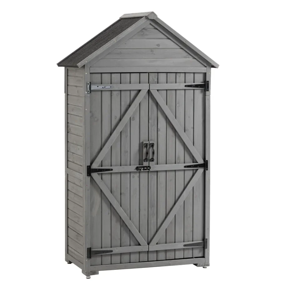 

Outdoor Storage Cabinet Garden Wood Tool Shed Outside Wooden Shed Closet with Shelves and Latch for Yard 39.56"x 22.04"x 68.89"